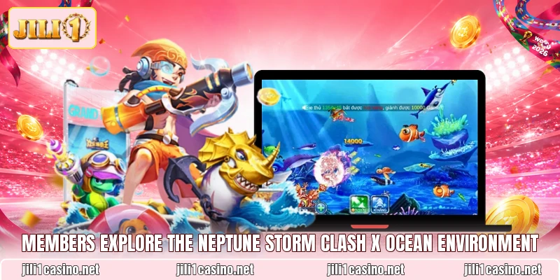 Members explore the Neptune Storm Clash X ocean environment
